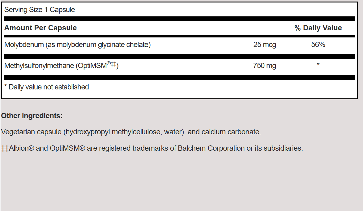 Supplement facts table with capsule ingredients.