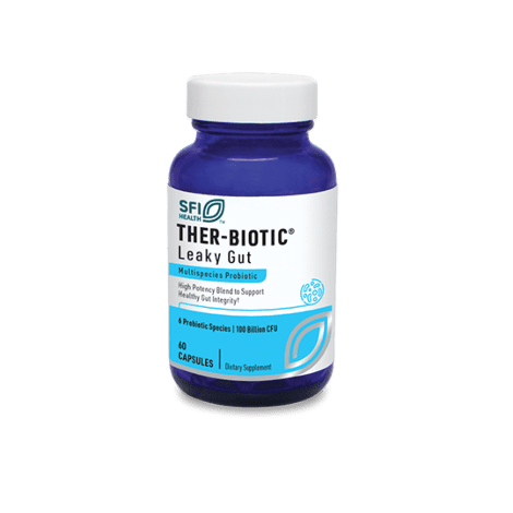 A bottle of Ther-Biotic® Leaky Gut (Factor 6) health oil.