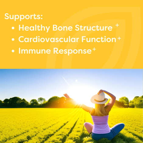 Woman enjoying nature with health benefits listed.