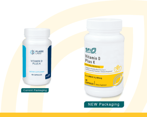Vitamin D Plus K supplements in new packaging.