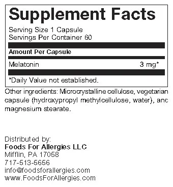 Supplement facts for melatonin supplement capsule.