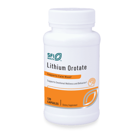 Lithium Orotate supplement bottle, 120 capsules.