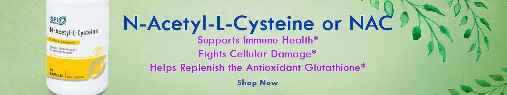 NAC supplement advertisement with health benefits.