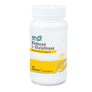 White bottle of L-Glutathione capsules.