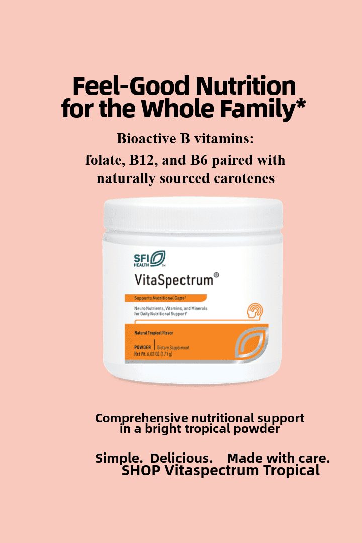 Vitaspectrum supplement container on pink background.