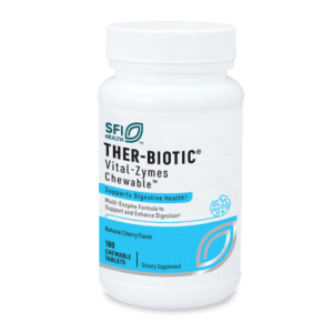 Ther-Biotic Vital-Zymes chewable supplement bottle.