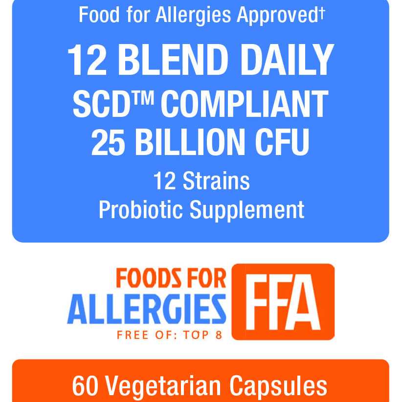 Foods for allergies approved 12 BLEND DAILY Probiotic cfu 25 billion cfu.