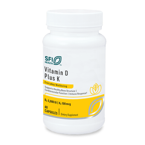 White supplement bottle labeled Vitamin D Plus K